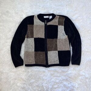 🍟Y2K Patchwork Colorblock  Zip‎ Up Cardigan Sweater Medium